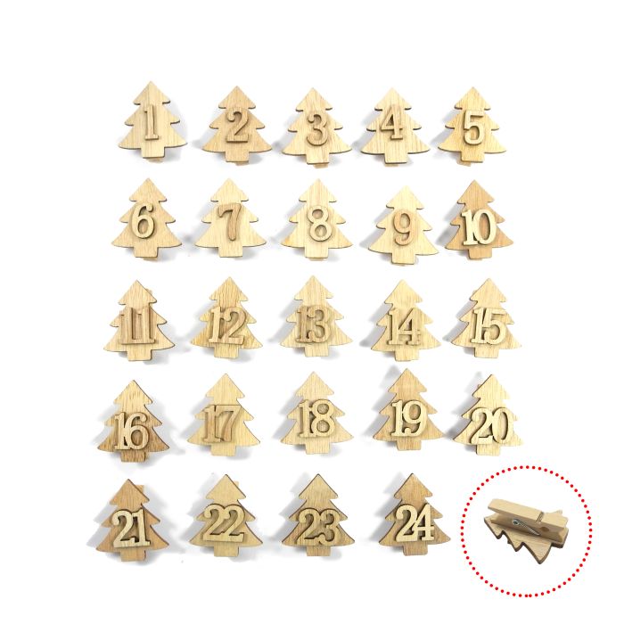 Holzzahlen 1-24 Zahlen für Adventskalender natur 3,5 x 4 cm