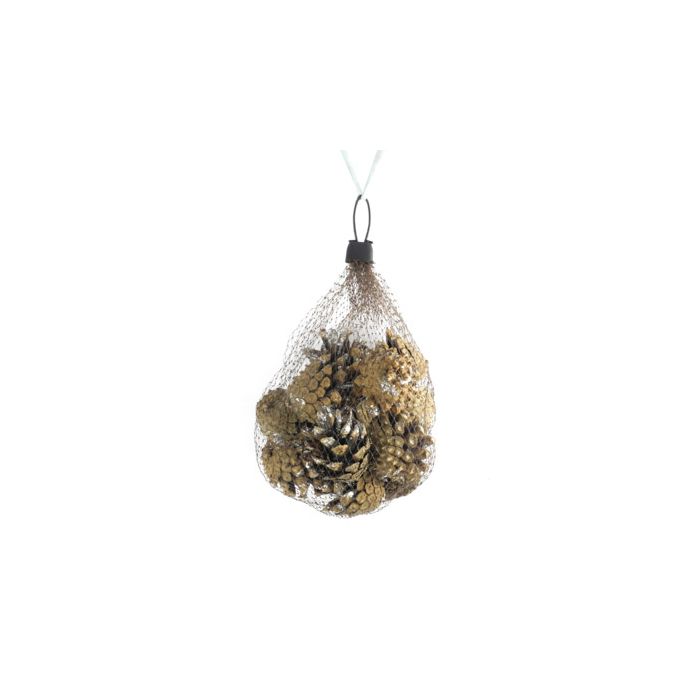 Zapfen im Nylonbeutel natur silber glitter 4 cm 1 Netz = 12St 0686-04921 4016490890621  