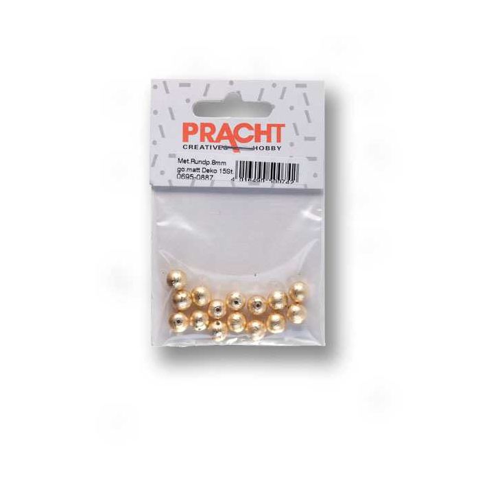 Metallic Rundperle goldfb. matt Deko 8 mm Lochgröße 1 mm 15 Stück
