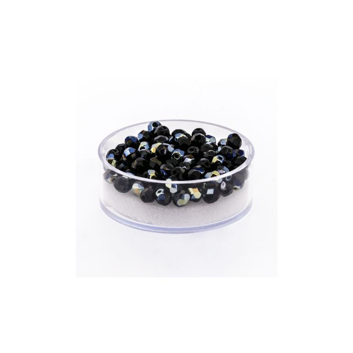 Glasschliffperle bedampft schwarz AB 4 mm Lochgröße 0,8 mm 100 Stück, Bild 1 von 3