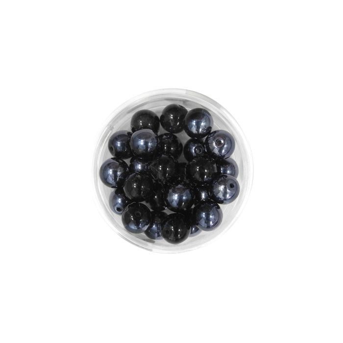 Glasperle rund jet hematite 8 mm Lochgröße 0,8 mm, Bild 1 von 3