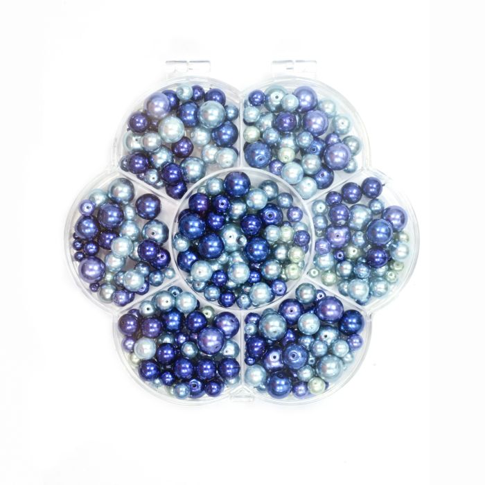 Glaswachsperlen Blumenbox blau ton 1 Box = 150gr