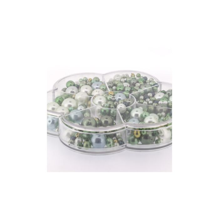 Glaswachsperlen Blumenbox grün ton 1 Box = 150gr, Bild 1 von 2