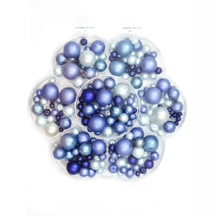 Glaswachsperlen Blumenbox blau-hellblau-ton mix matt 1 Box = ca.150gr 5Boxen 0770-00171 4016490630975  
