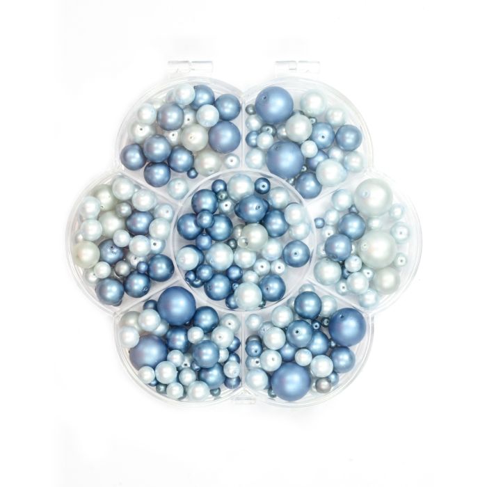 Glaswachsperlen Blumenbox türkis-ton mix matt 1 Box = ca.150gr 5Boxen 0770-00181 4016490630999  