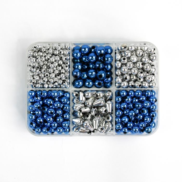 Metallic-Perle blau silberfb. mix 1 Box = ca. 62gr, Bild 1 von 3