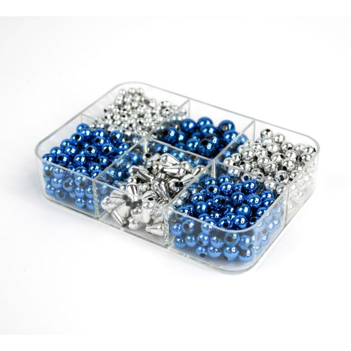 Metallic-Perle blau silberfb. mix 1 Box = ca. 62gr, Bild 2 von 3