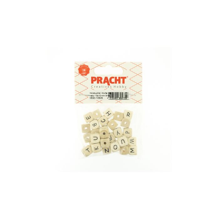 Holzbuchstabe Würfel mix natur 10x10 mm Lochgröße 3 mm 31 St