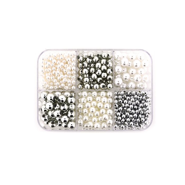 Metallicperlenbox 6-Fächer silberfb./weiß Wachs 10x7 cm 4Boxen 0898-03911 4016490684909  
