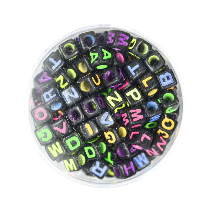 Buchstabenp.Kunststoff Mix schwarz bunt 7x7 mm 1 Dose = 50gr=200 Stück