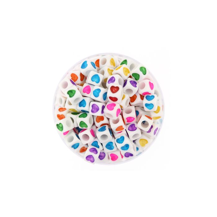 Würfelperle Kunststoff Herz weiß bunt 7x7 mm 1 Dose = 50gr=200 Stück, Bild 2 von 3