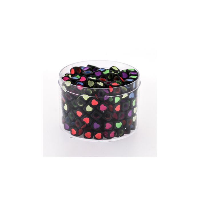 Würfelperle Kunststoff Herz schwarz bunt 7x7 mm 1 Dose = 50gr=200 Stück, Bild 1 von 3