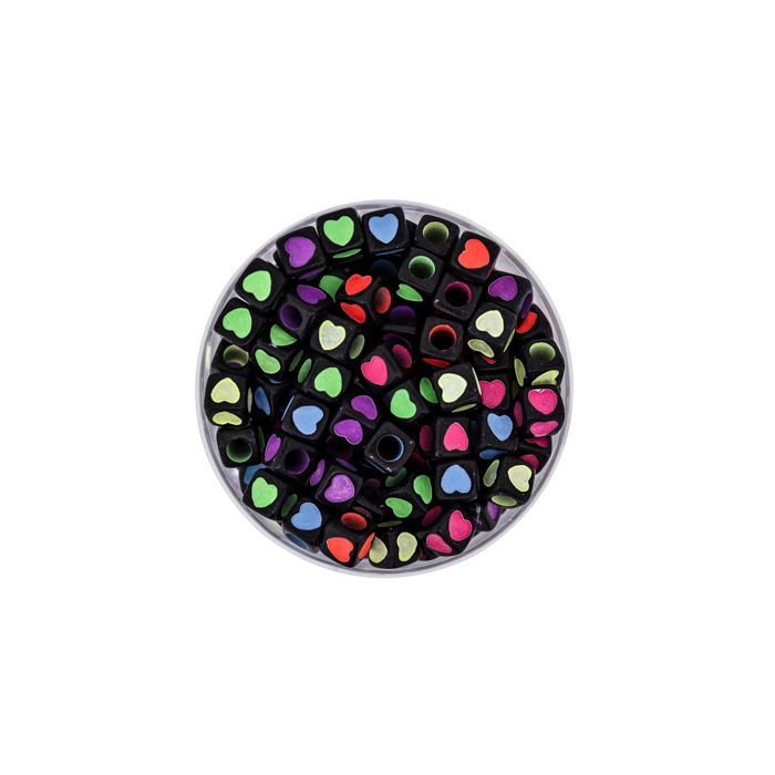 Würfelperle Kunststoff Herz schwarz bunt 7x7 mm 1 Dose = 50gr=200 Stück, Bild 2 von 3