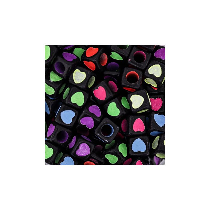 Würfelperle Kunststoff Herz schwarz bunt 7x7 mm 1 Dose = 50gr=200 Stück, Bild 3 von 3