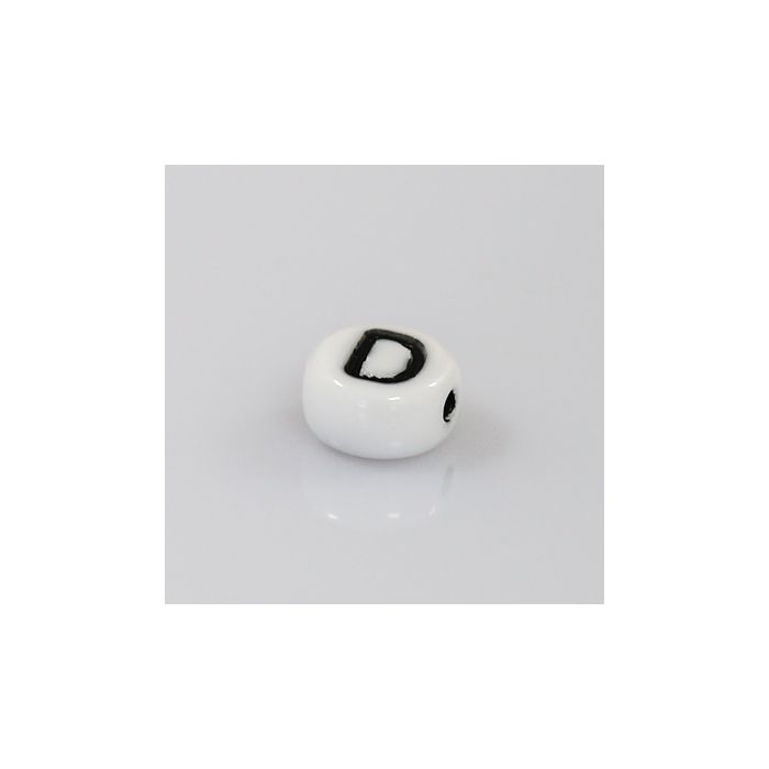Buchstabenperle aus Glas D weiß-schwarz 6,5x3,2 mm Lochgröße 1 mm, Bild 1 von 2