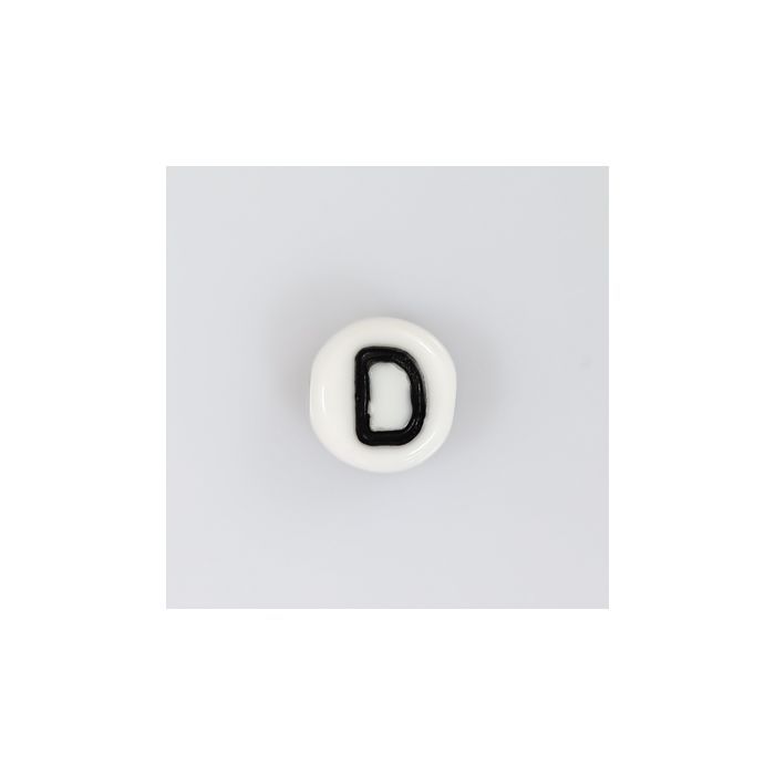 Buchstabenperle aus Glas D weiß-schwarz 6,5x3,2 mm Lochgröße 1 mm, Bild 2 von 2