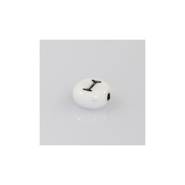 Buchstabenperle aus Glas I weiß-schwarz 6,5x3,2 mm Lochgröße 1 mm 50St 3025-I 4016490146872  