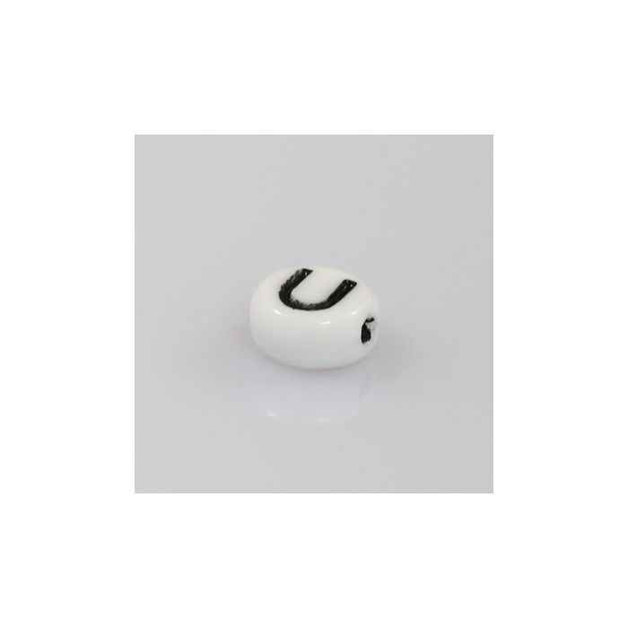 Buchstabenperle aus Glas U weiß-schwarz 6,5x3,2 mm Lochgröße 1 mm, Bild 1 von 2