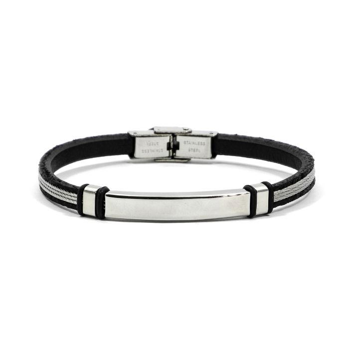 Armband echt Leder in Schmuckschachtel schwarz platinfb. ca.21x0,5 cm 2St 4063-05291 4016490121343  