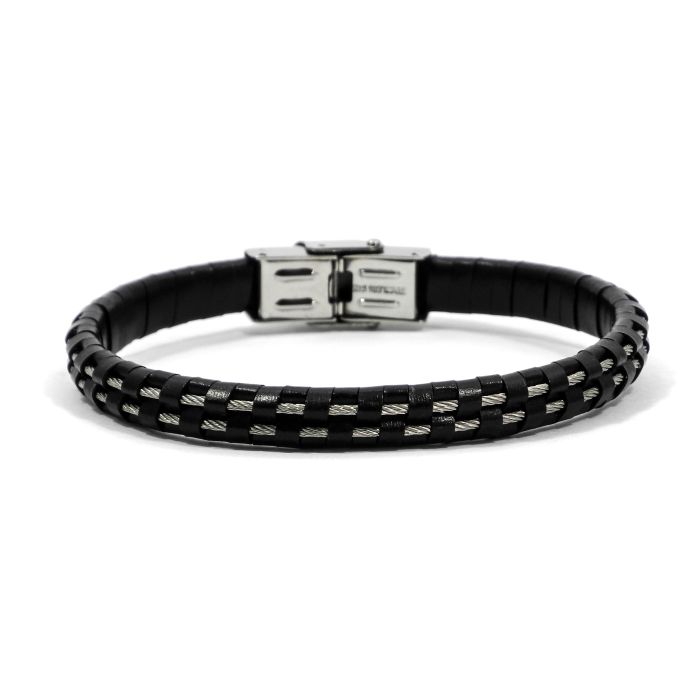 Armband echt Leder in Schmuckschachtel schwarz platinfb. ca.21x0,8 cm 2St 4063-10291 4016490121312  