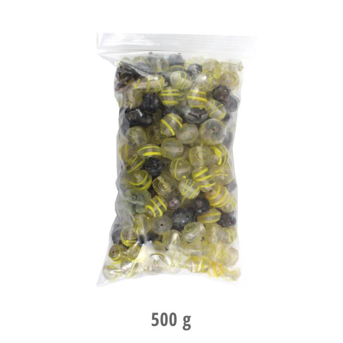 500 gr. Glasperle Gelb-Rauchgrau Transparent Handmade