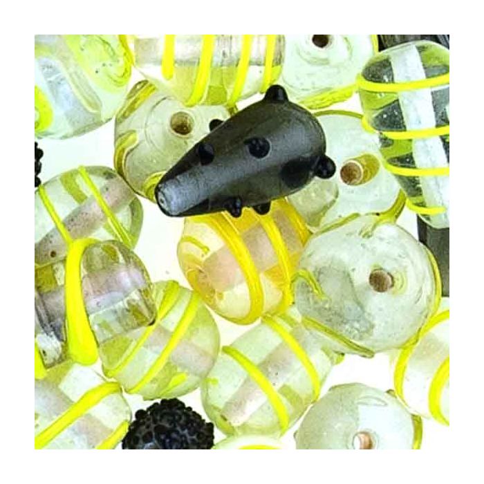 Glasperle Handmade gelb-rauchgrau 13 Stück