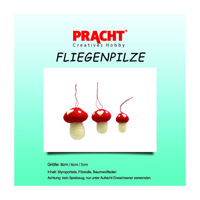 Filzbastelset Fliegenpilze rot, weiß 8+6+5 cm