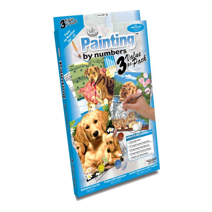 Malen nach Zahlen Junior Hundewelpen 22,2x29,8 cm 1 Pack, = 3 Bilder Pracht Creatives Hobby