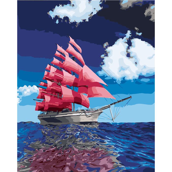 Malen nach Zahlen Segelschiff mit lila Segel 40x50 cm 1 St