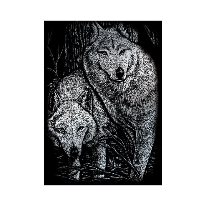 Kratzbilder Zwei Wölfe silberfarbig 12,7x17,8 cm