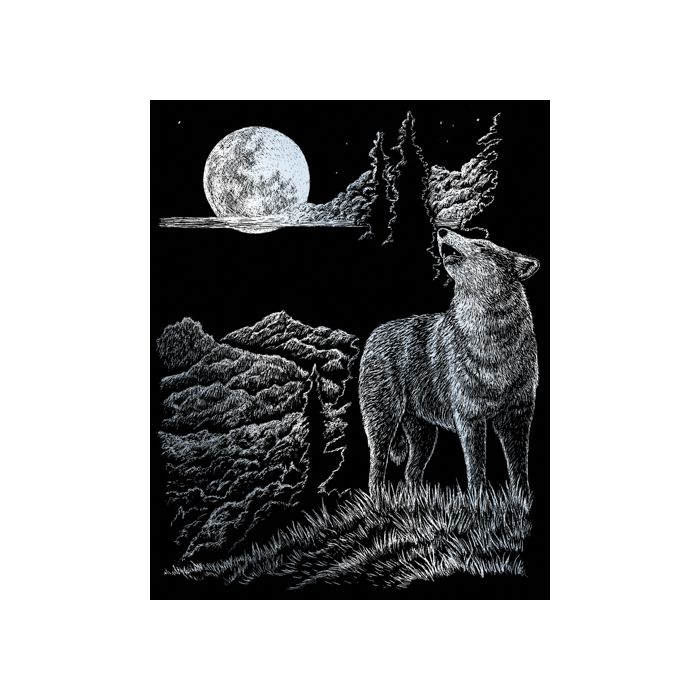 Kratzbilder Wolf & Mond silberfarbig 20,3x25,4 cm