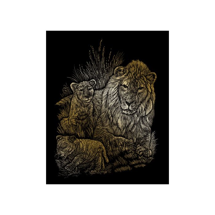 Kratzbilder Löwe mit Jungen goldfarbig 20,3x25,4 cm 4674-20221 4016490820031  