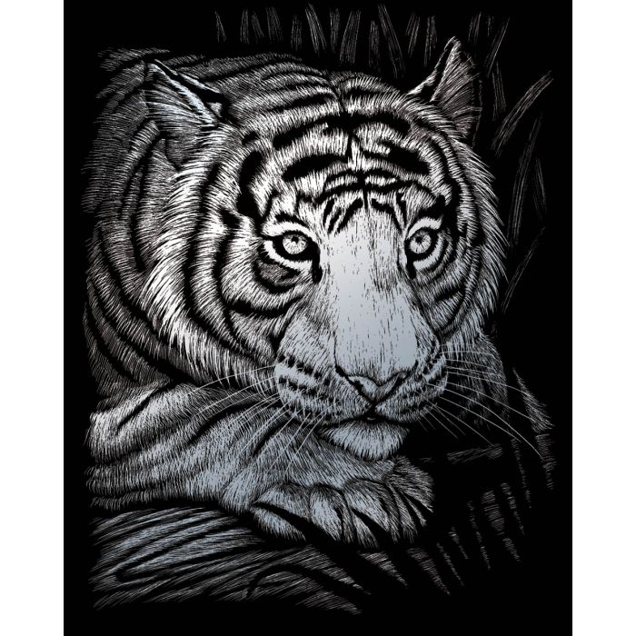 Kratzbilder Weißer Tiger silberfarbig 20,3x25,4 cm
