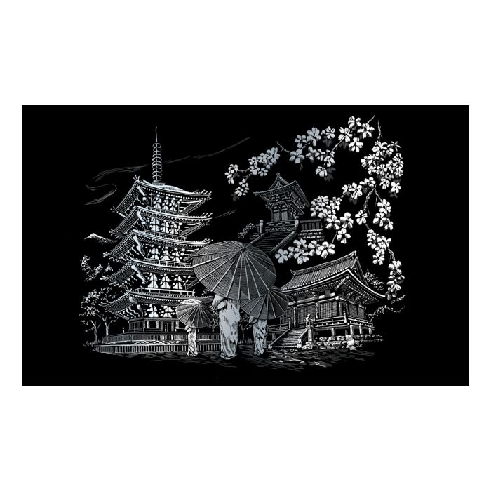 Kratzbilder Kyoto Tempel silberfarbig 28,6x39 cm