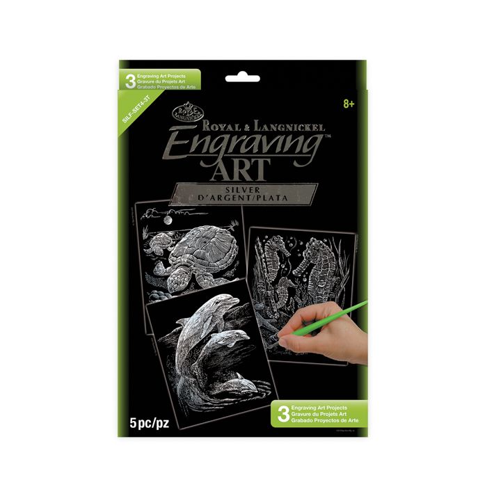Kratzbilder Meerestiere silberfarbig 22,2x29,2 cm 1 Pack, = 3 Bilder, Bild 1 von 2