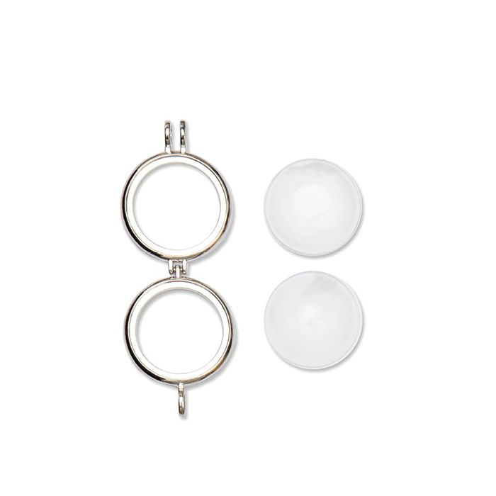 Metallanhänger rund zum Öffnen mit Glas platin 30 mm