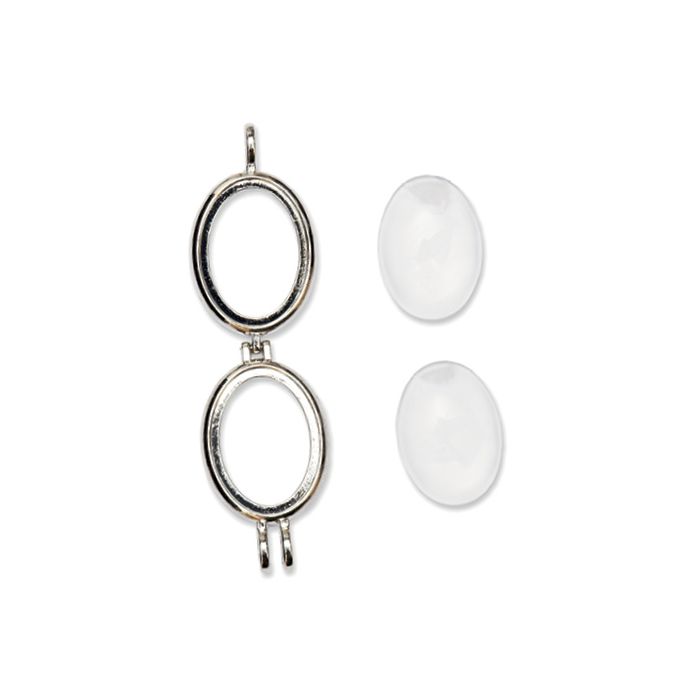 Metallanhänger oval zum Öffnen mit Glas platin 26x33 mm