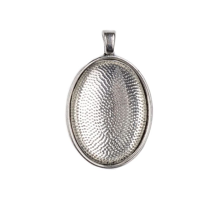 Metallanhänger oval mit Glas zum Kleben platin ID 30x22 mm