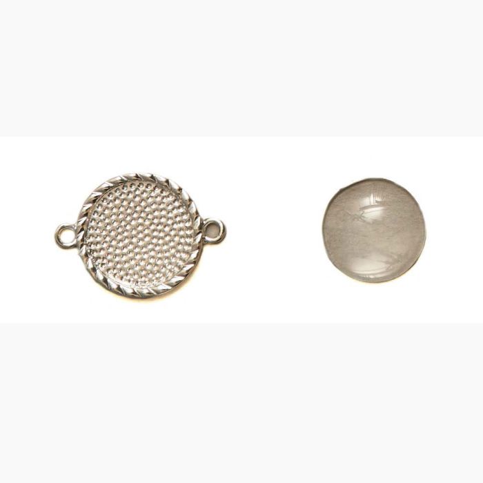 Metallanhänger rund mit Glas zum Kleben platinfb. ID 18 mm