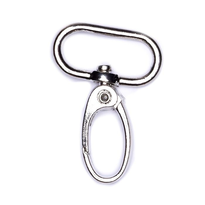 Karabiner Metall mit ovalem Ring ID26mm platinfb. 45x30x2 mm