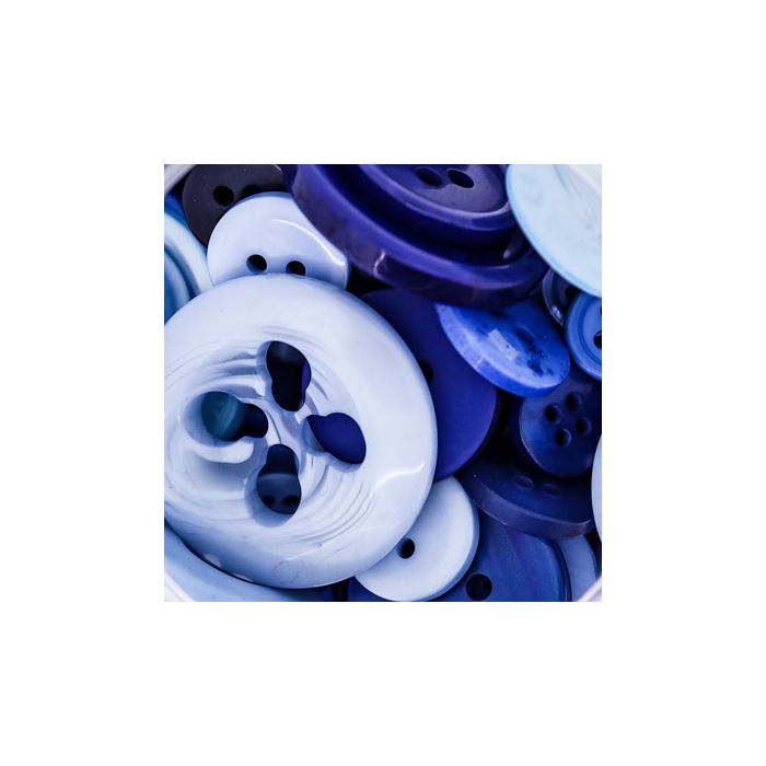 Knöpfemix in Dose mit Schraubdeckel blau ton 1 Stück = 100gr, Bild 3 von 3