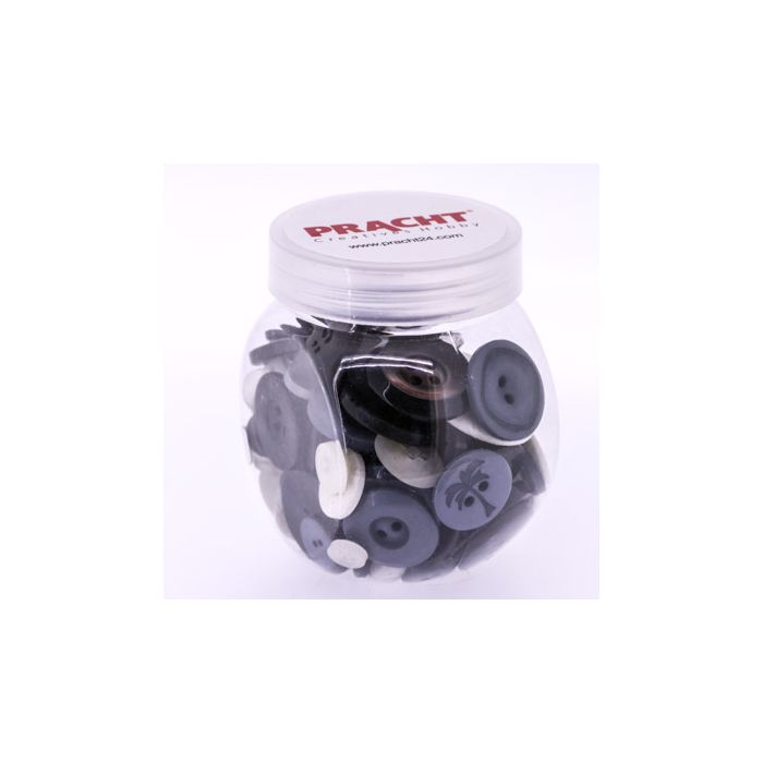 Knöpfemix in Dose mit Schraubdeckel grau schwarz ton 1 Stück = 100gr, Bild 1 von 3
