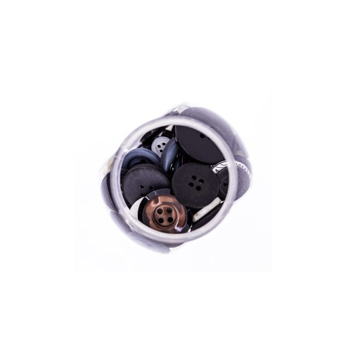 Knöpfemix in Dose mit Schraubdeckel grau schwarz ton 1 Stück = 100gr, Bild 2 von 3