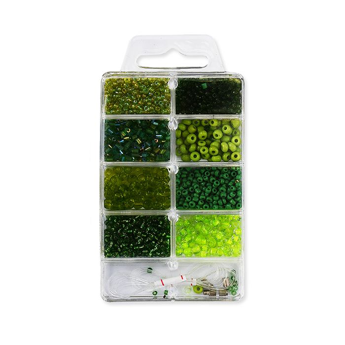 Perlenbox 9-Fächer grün ton 9,5x6 cm 1 Box = ca. 30gr 8St 5904-01191 4016490732921  