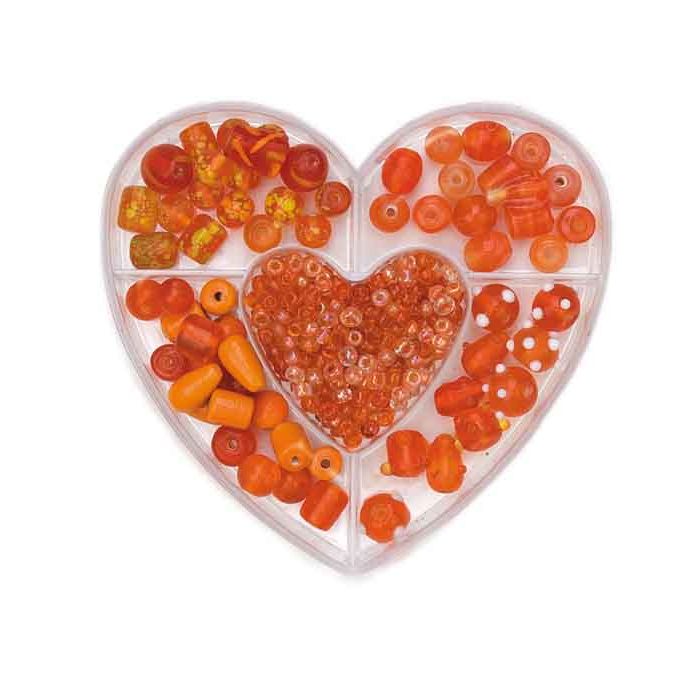 Perlenbox Herz Glasperlenmix orange Pracht Creatives Hobby