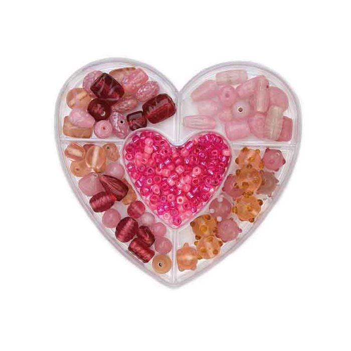 Perlenbox Herz Glasperlenmix rosa Pracht Creatives Hobby