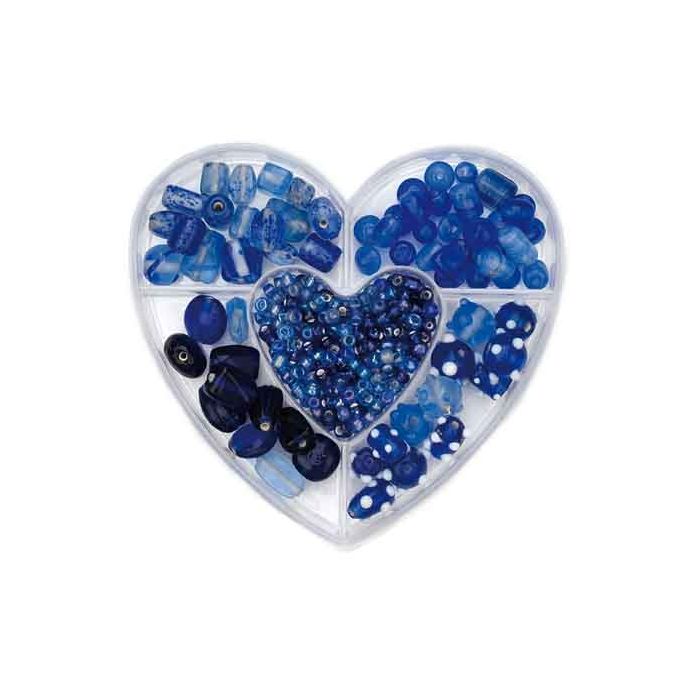 Perlenbox Herz Glasperlenmix blau Pracht Creatives hobby