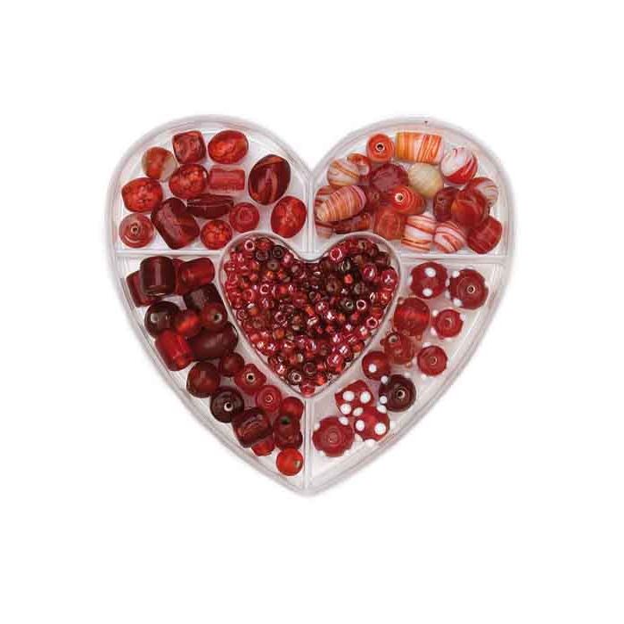 Perlenbox Herz Glasperlenmix rot 1 Dose
