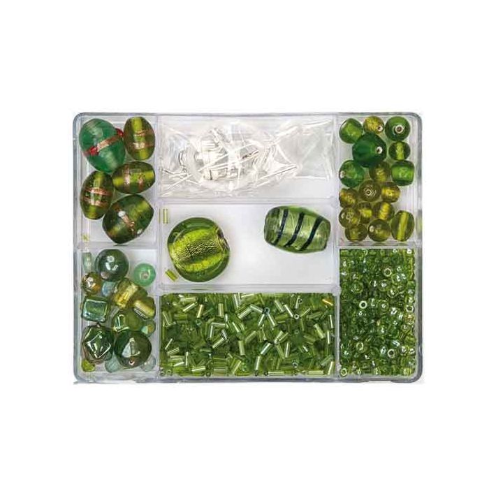 Perlenbox 7-Fächer Glasperlenmix hellgrün 1 Box = ca. 99gr 1 Dose