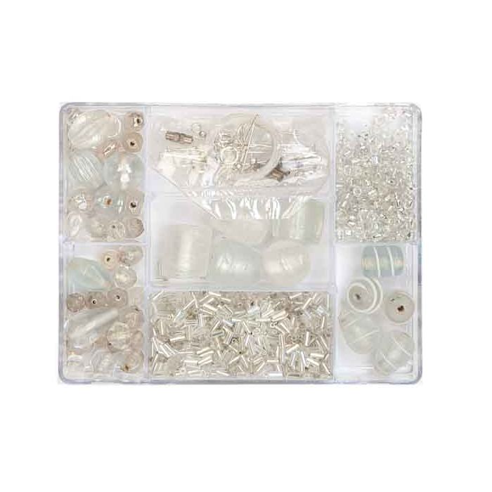 Perlenbox 7-Fächer Glasperlenmix kristall-weiß 1 Box = ca. 99gr 1 Dose